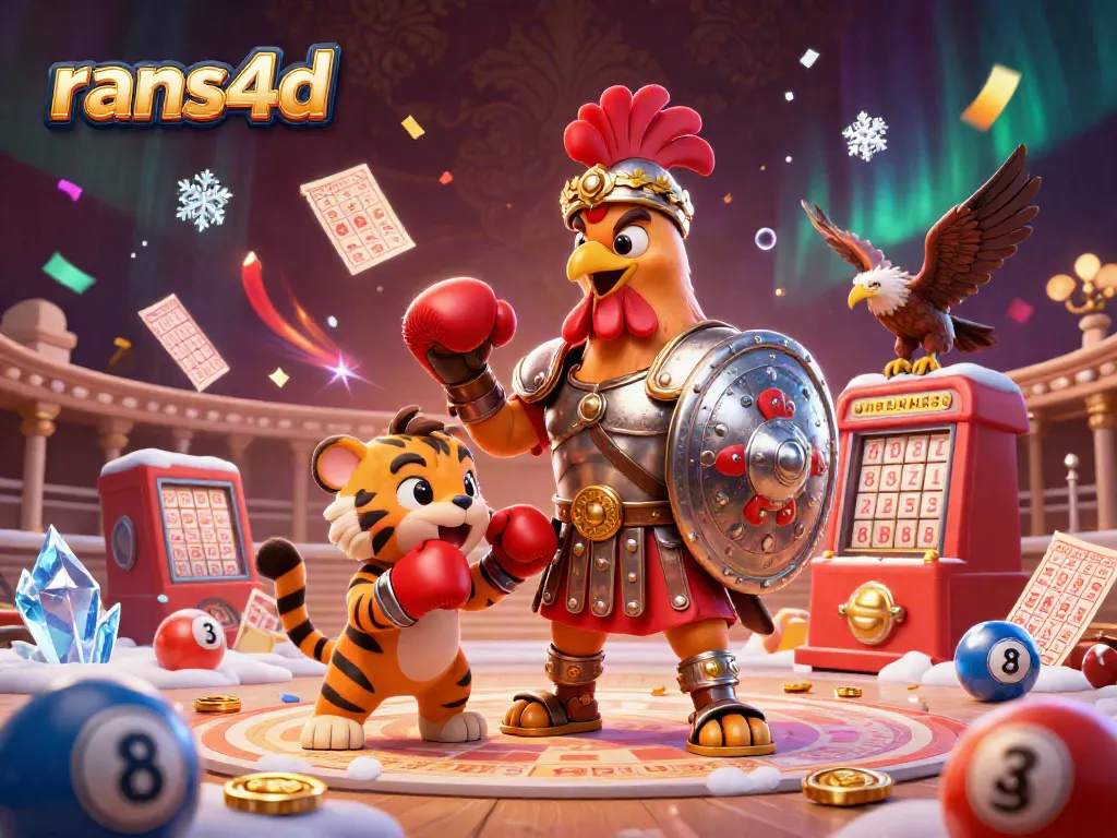 Memenangkan hadiah menarik dengan rans4d dalam ilustrasi lotere penuh warna dan energi.