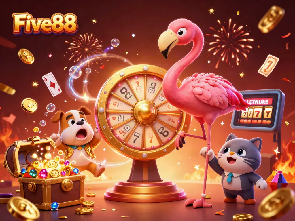 Experience the thrill of Five88's casino world with a vibrant game show scene celebrating wins and exciting prizes.