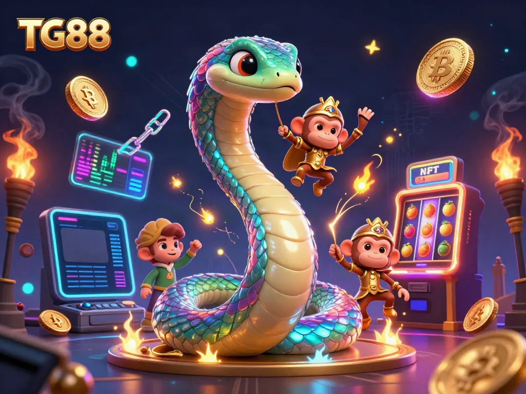 Experience the excitement of TG88 with a magical scene featuring a rainbow serpent and monkey king in a casino setting.