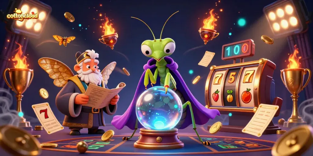 Experience cottoncloud's fortune with vibrant slot elements and mystical characters