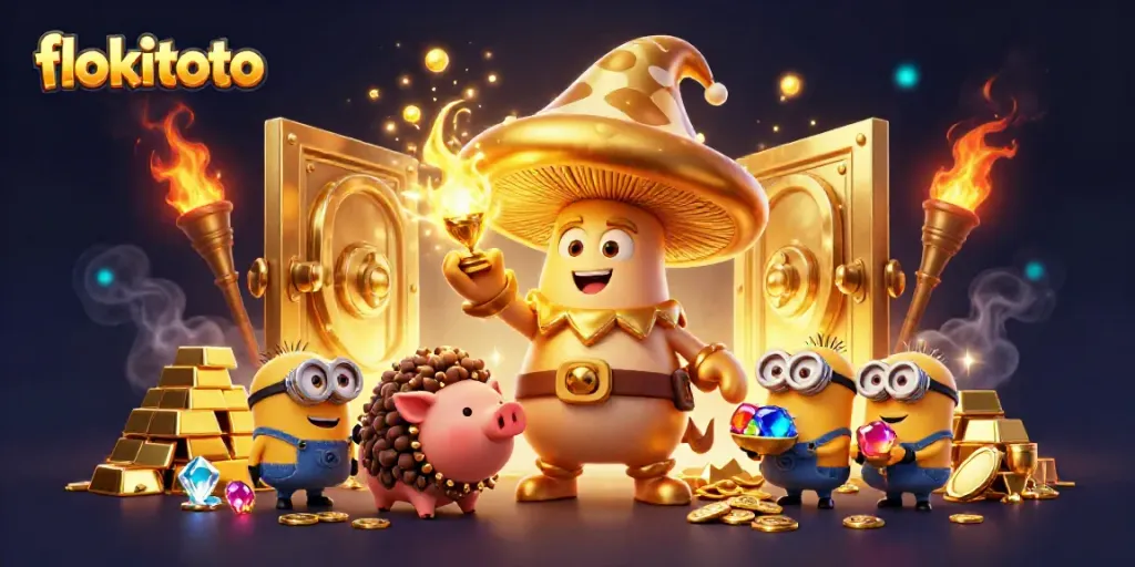 Engage in exciting slots action with flokitoto featuring a magical golden wizard and treasure.