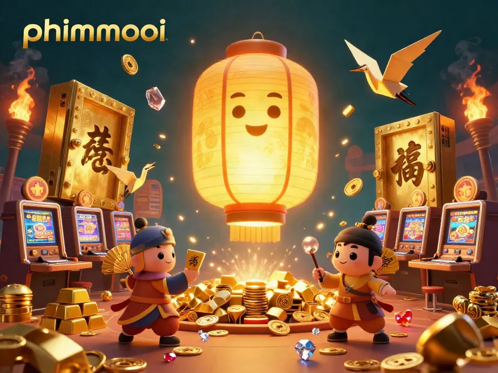 Experience thrilling gameplay at phimmoi casino, featuring a lively atmosphere with golden lantern spirits and treasures.