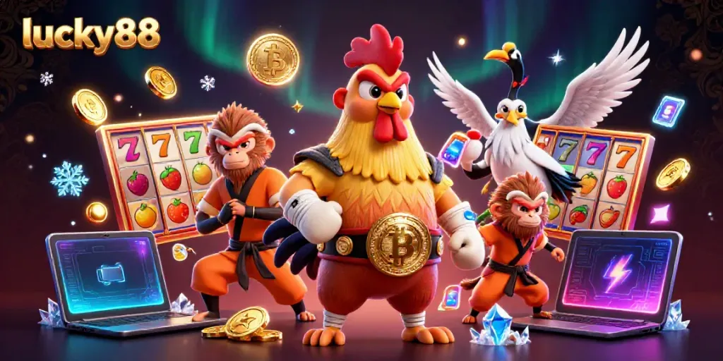Experience the excitement of lucky88 with vibrant slot reels and charismatic characters in a dynamic casino atmosphere.