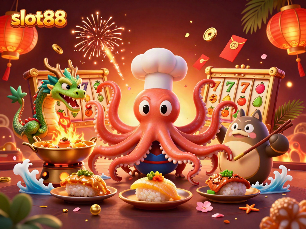 Experience slot88 excitement with a lively 3D casino scene featuring vibrant characters and elements.
