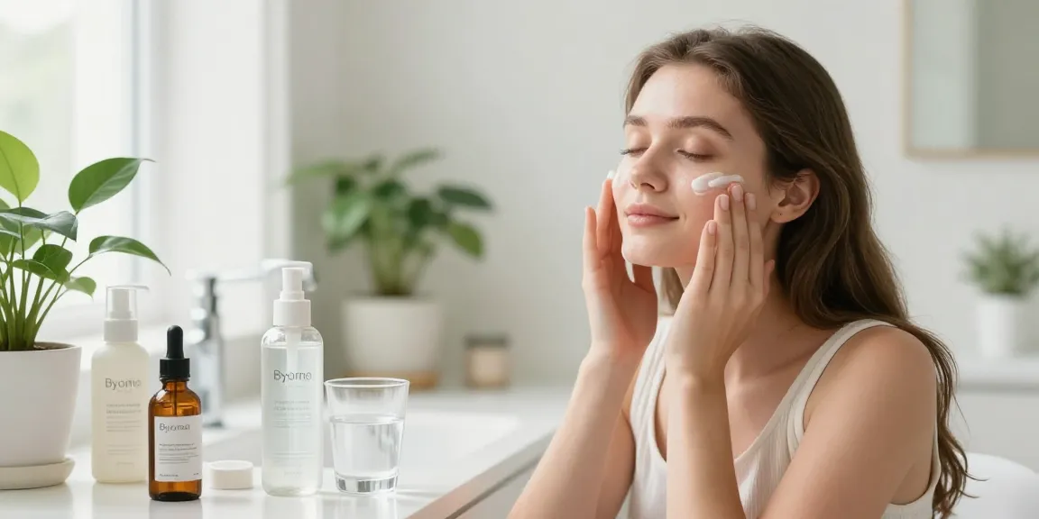 Een vrouw die de Hydrating Milky Toner aanbrengt, bekijk bij Glow House voor een stralende huid.