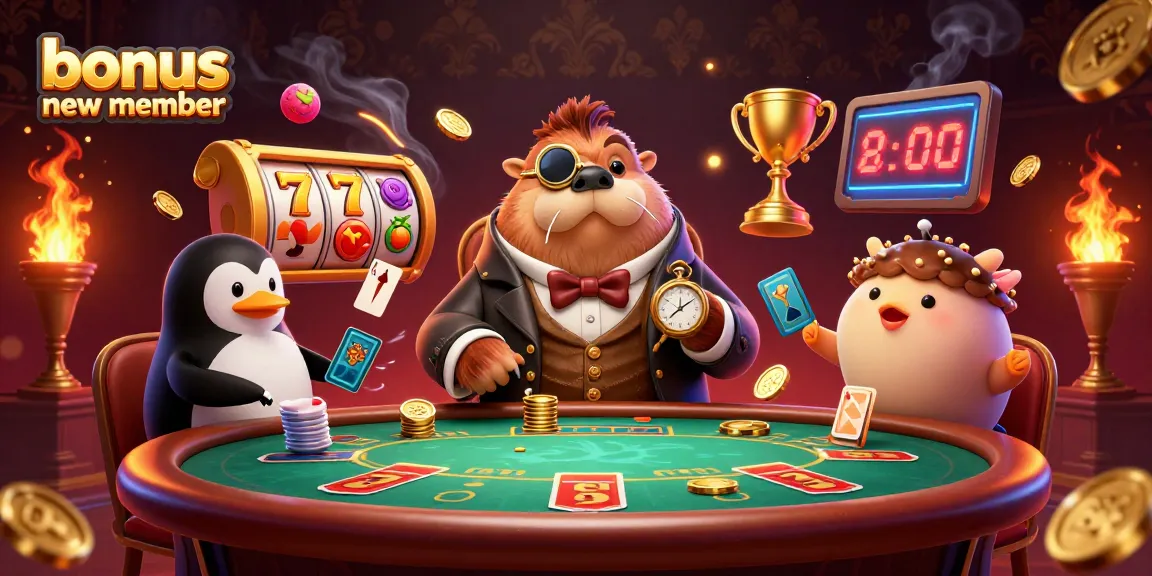 Experience the excitement of the bonus new member promotion at the casino with a jolly walrus and friends.