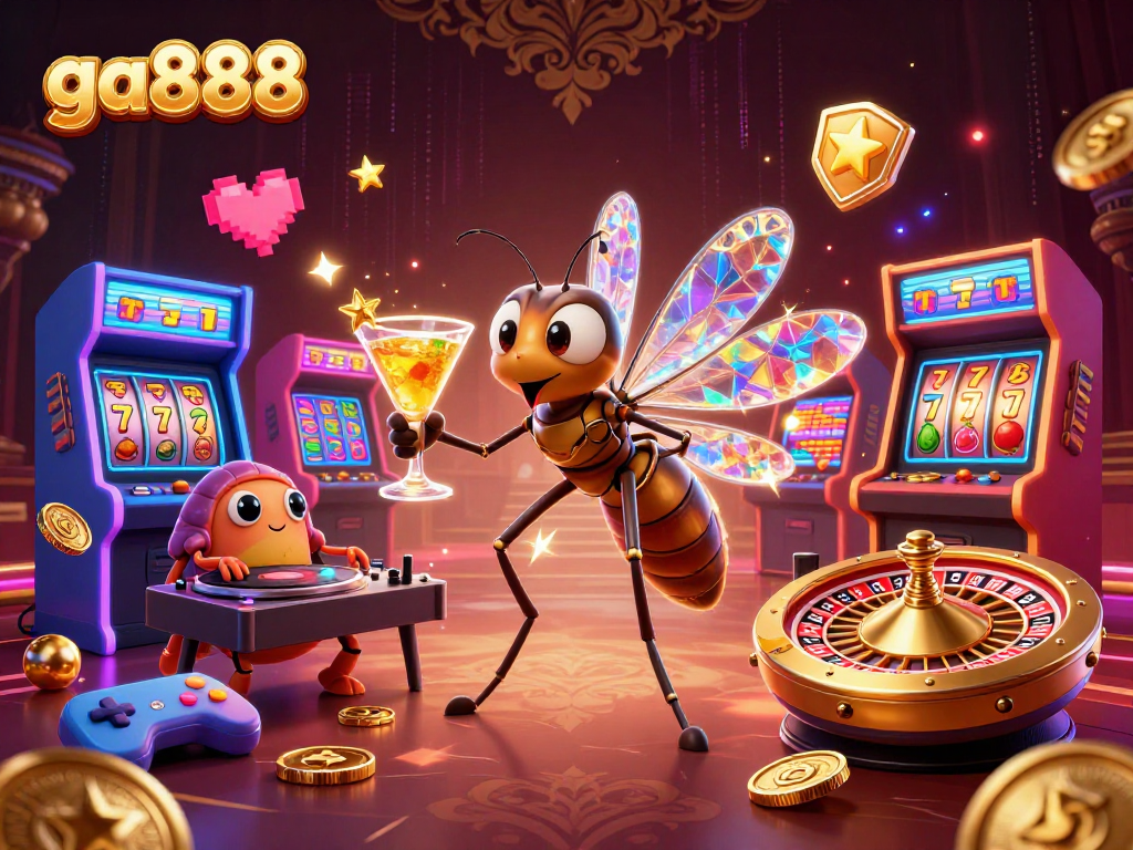 Engage in vibrant gaming action with ga888 as a 3D mascot brings excitement to the casino scene.