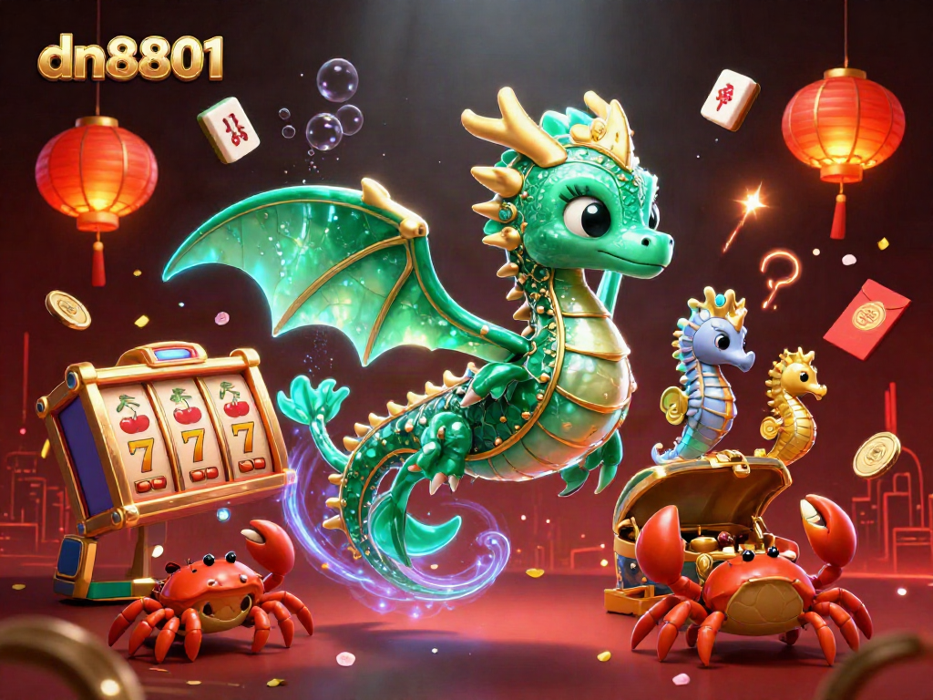 Experience the magic of dn8801 with a dynamic casino scene featuring a sea dragon and rich game elements.
