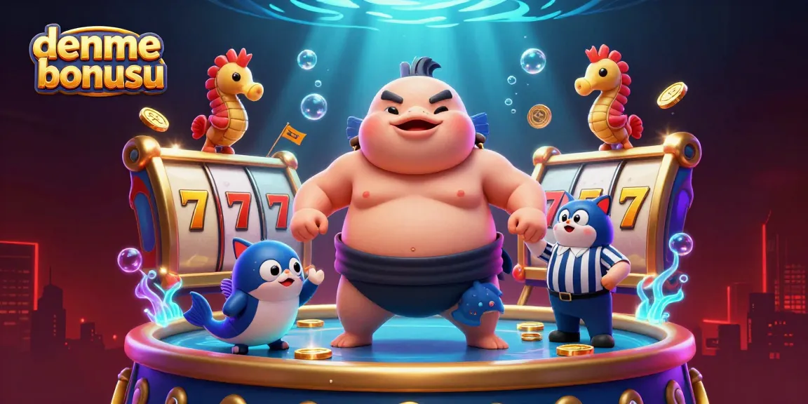 Experience the excitement of deneme bonusu at a casino with vibrant slot reels and animated characters.