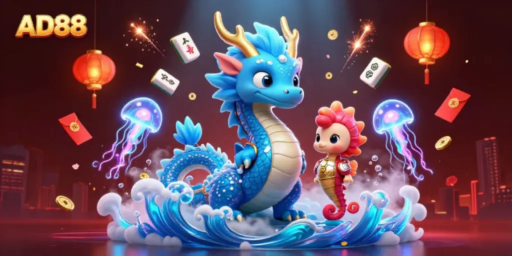Immerse in AD88's enchanting casino world with vivid characters and gambling elements.