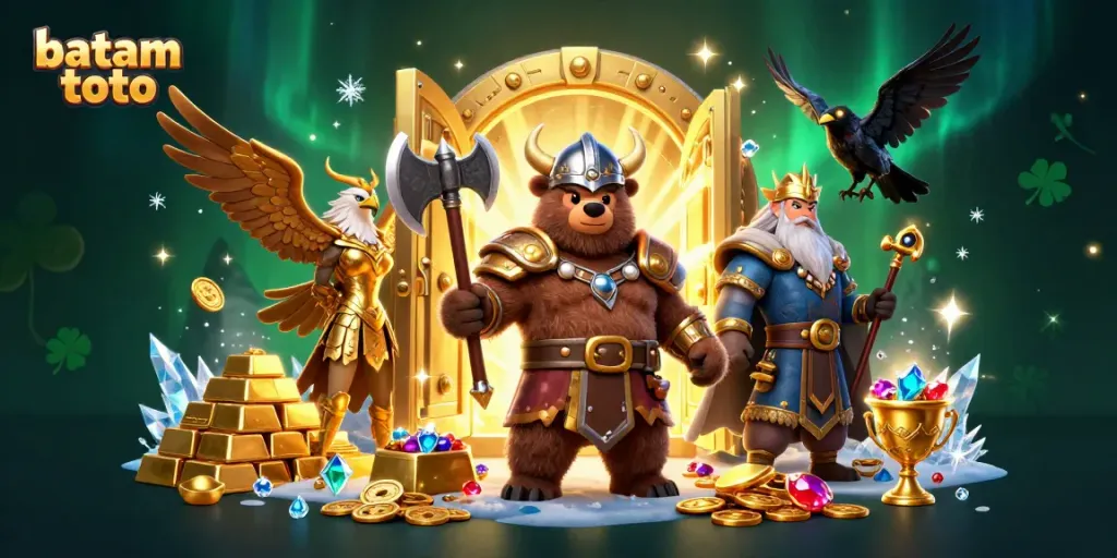 Engage with batam toto's exciting gaming scene featuring Viking characters and treasures.