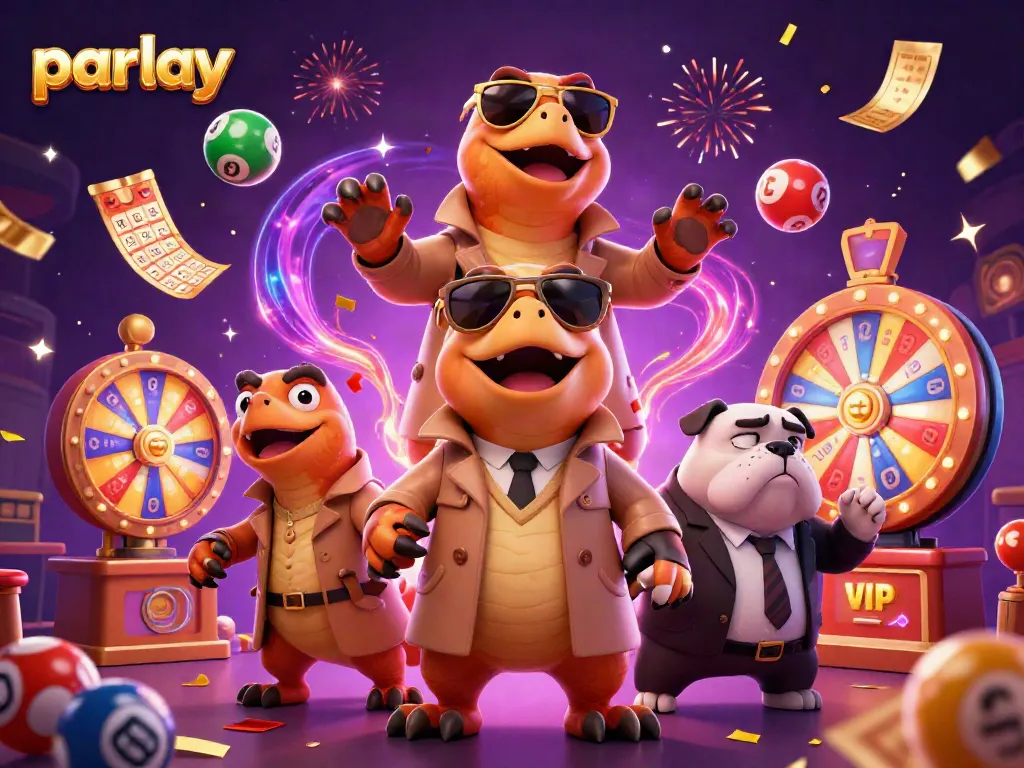 Engage in thrilling parlay betting with lively characters in a vibrant casino scene.