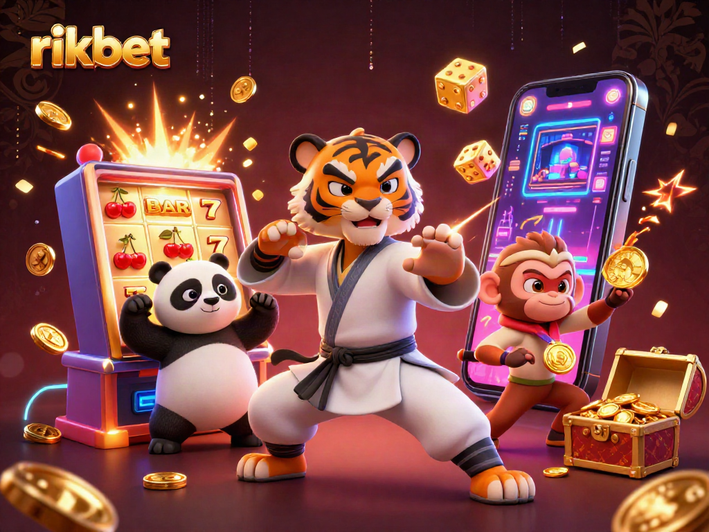 Experience excitement with rikbet's animated casino scene featuring iconic characters.