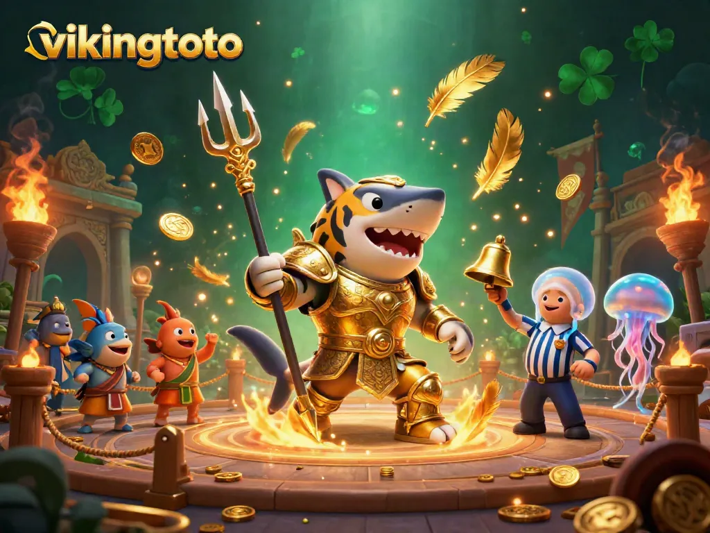 Experience vikingtoto's exciting underwater casino with a fierce shark gladiator and dynamic game elements.