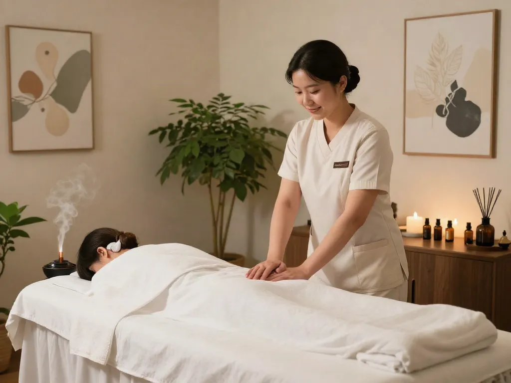 Massage therapy setting showcasing 용인출장안마 services in a relaxing spa atmosphere.