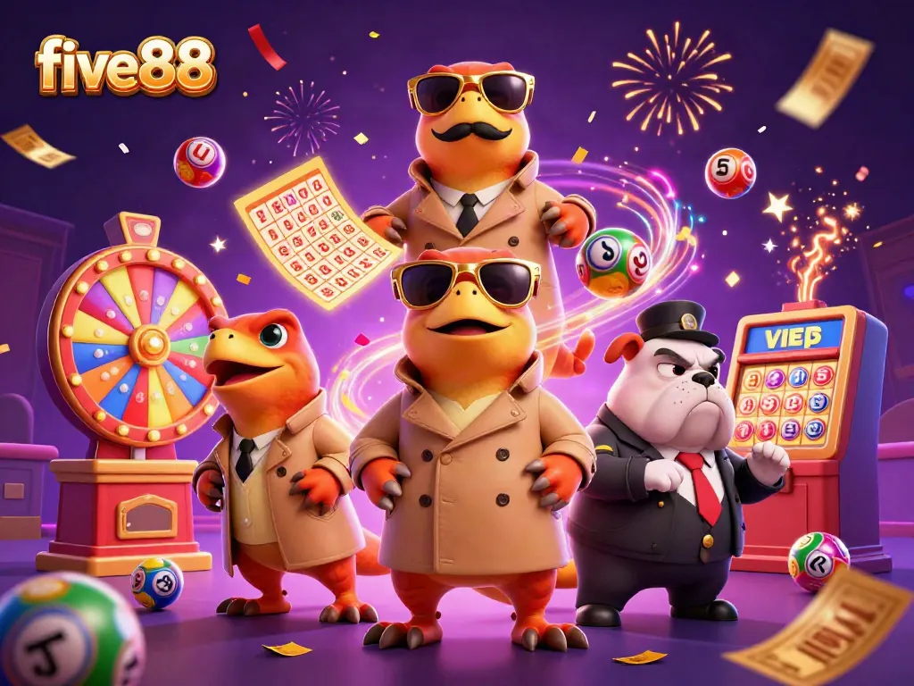 Experience excitement at five88 casino with raptors and dynamic gaming elements in a colorful VIP setting.
