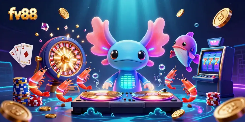 Experience the excitement of fv88 gaming with vibrant underwater casino elements and characters.