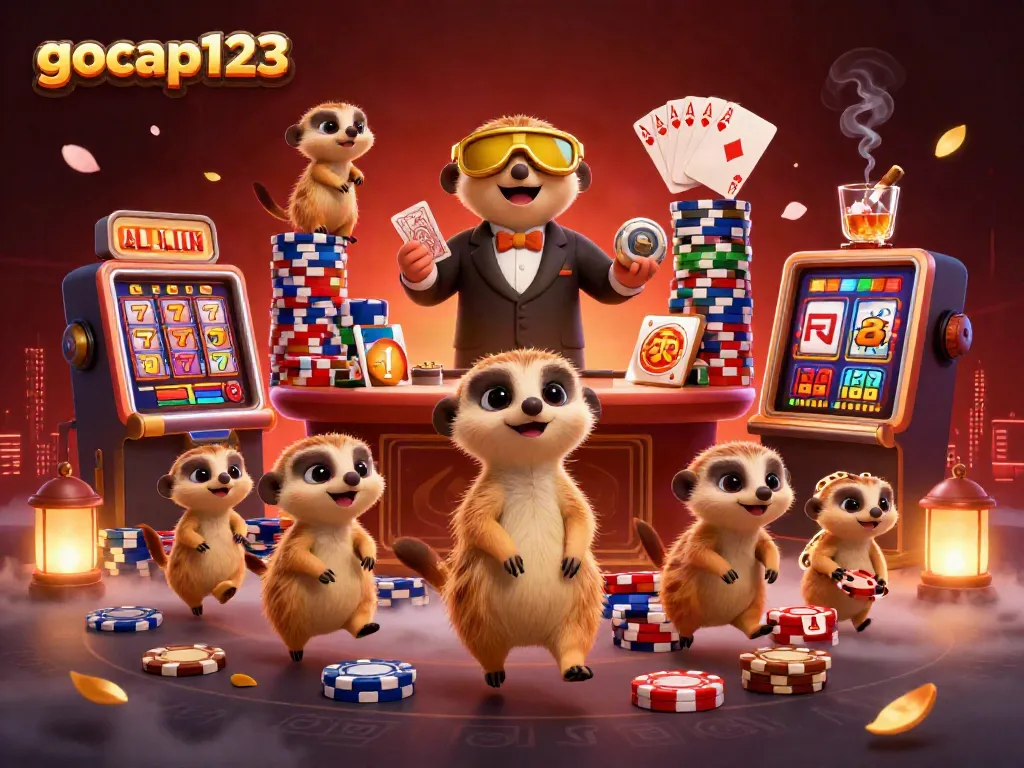 Gocap123 menghadirkan pengalaman kasino yang seru dengan meerkat menjalankan permainan slot yang menghibur.