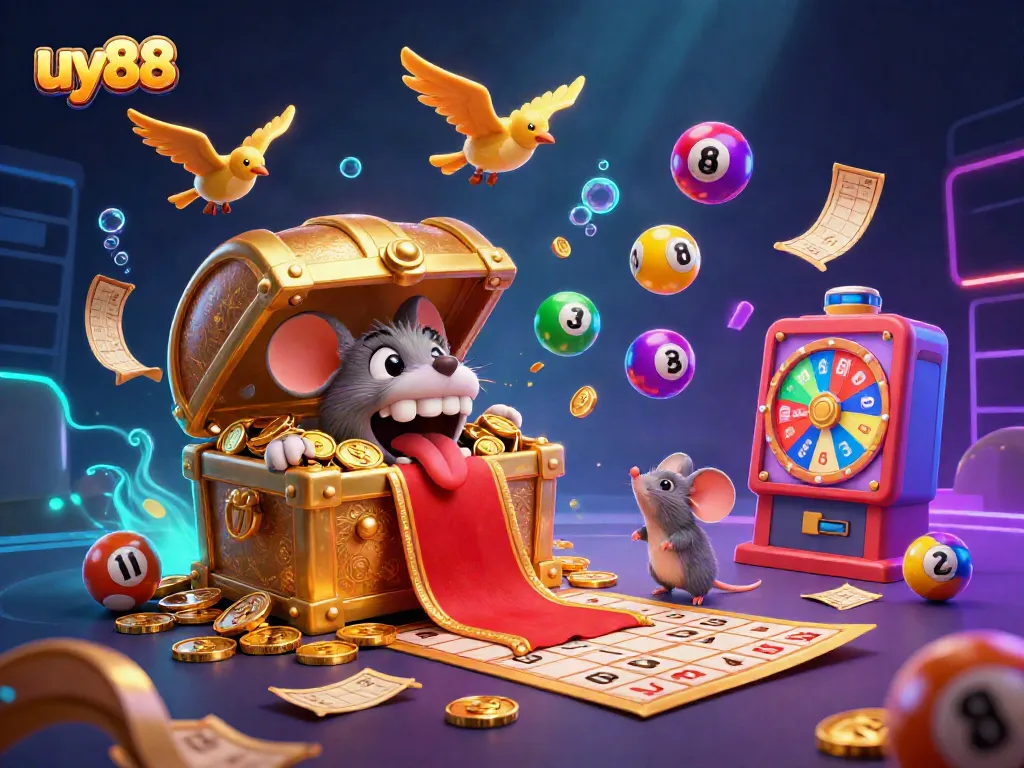 Engage with uy88's vibrant lottery scene featuring dynamic colorful balls and rich illustration elements.