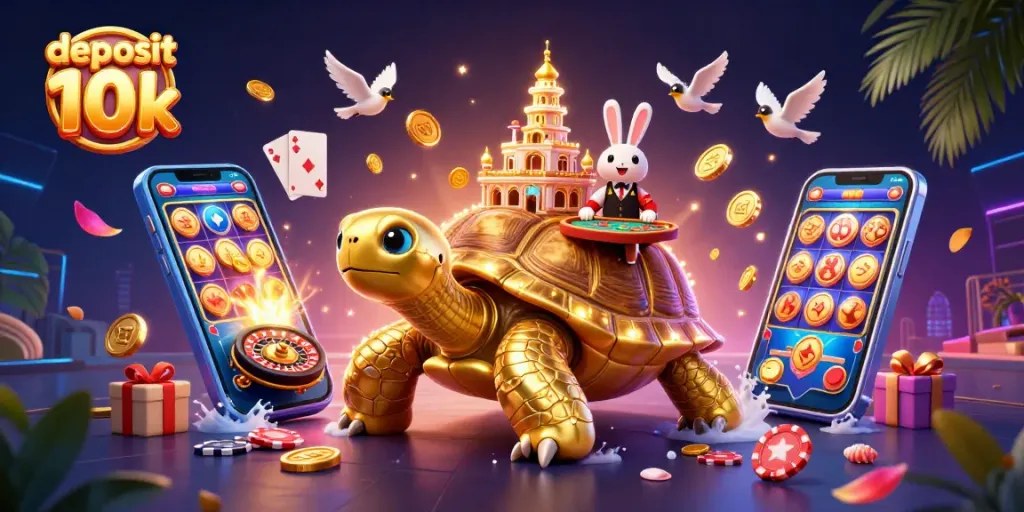 Play and win with deposit 10k at the vibrant casino scene featuring slots and gambling excitement.