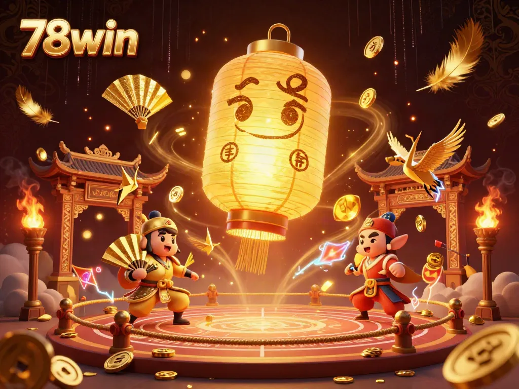 Immerse in the vibrant casino world of 78win with floating golden lantern spirits and lucky symbols.