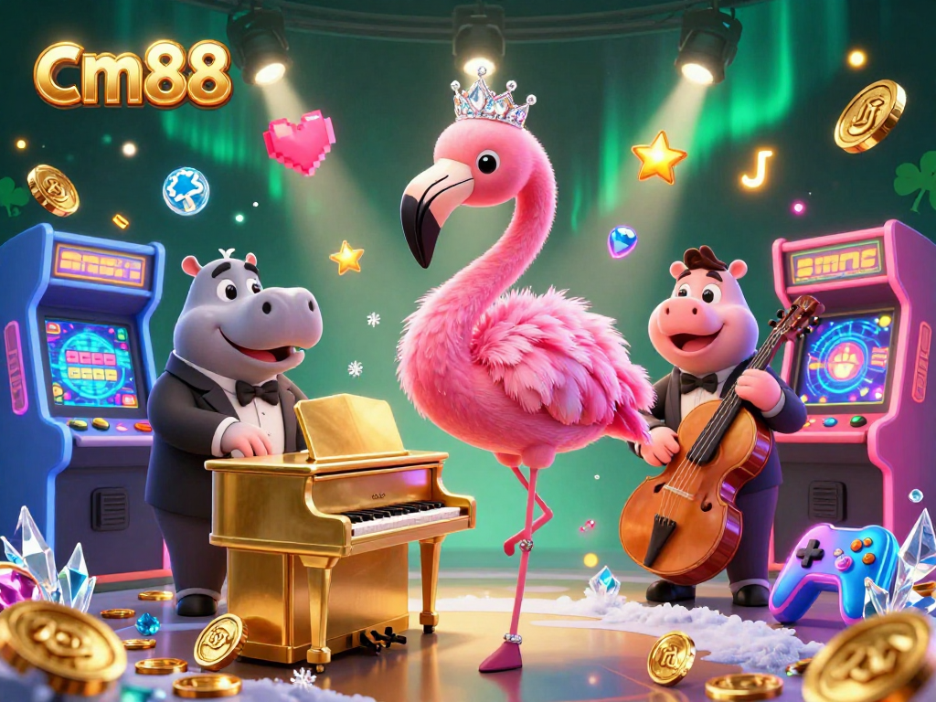 Experience thrilling gameplay at cm88 with a vibrant 3D casino scene featuring lively characters and games.