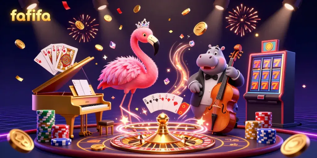 Enjoy the excitement of fafifa with vibrant casino scenes featuring 3D characters and dynamic gaming elements.