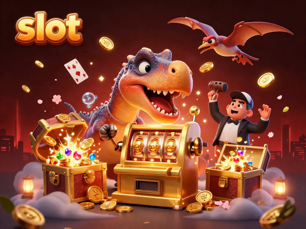 Experience the thrill of the slot jackpot with vibrant 3D characters and dynamic gold coin action.