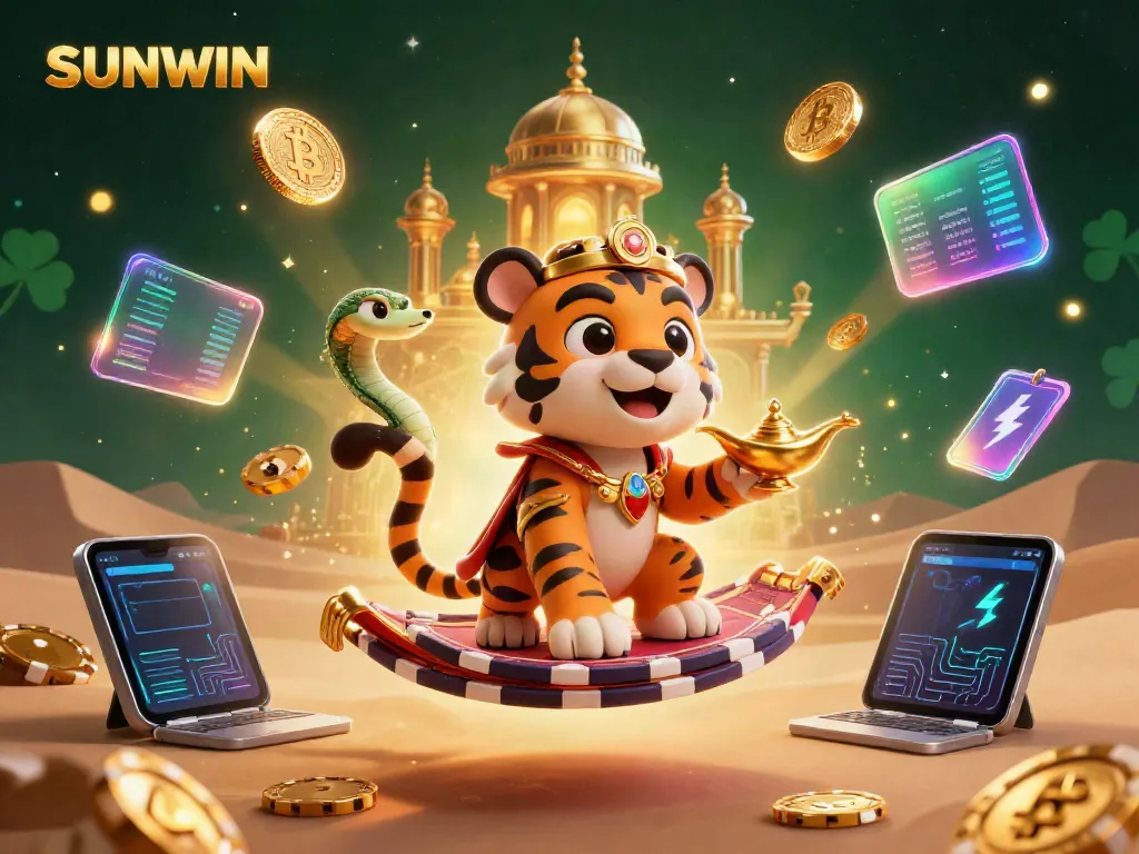 Experience thrilling gameplay with SUNWIN in this vibrant 3D illustration depicting a magical casino adventure.