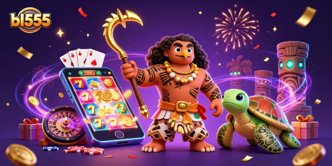 Experience thrilling slots and jackpots with bl555's vibrant 3D casino illustration.