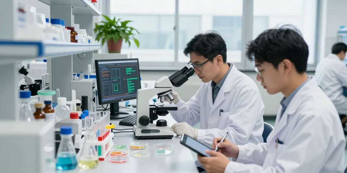 Research collaboration at https://summitresearchsupply.com with scientists analyzing samples and documenting findings in a bright lab.