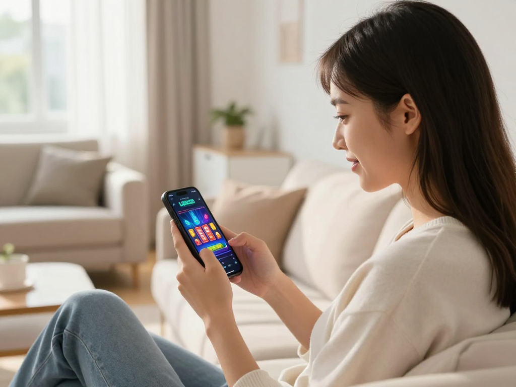 Pengguna LIGA335 bermain slot di aplikasi dengan visual menarik dan suasana nyaman.