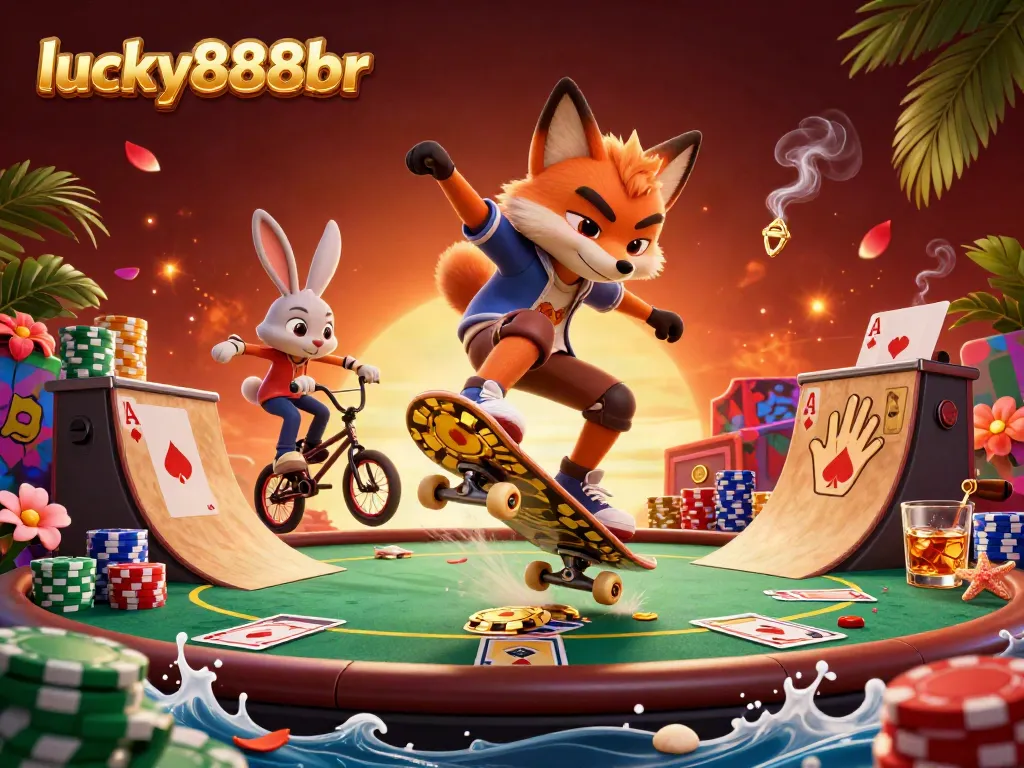 Experience the thrilling atmosphere of lucky888br with dynamic casino action, featuring colorful poker elements.