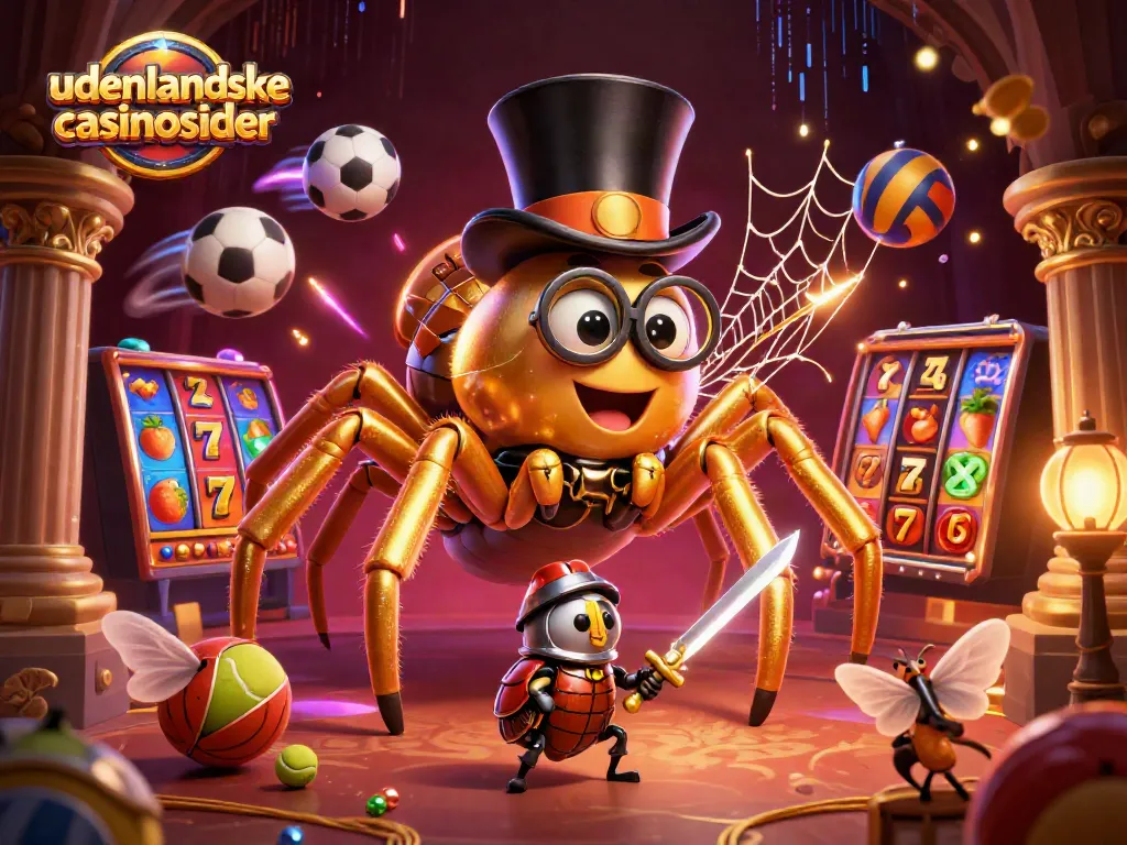 Engage with udenlandske casino sider through a vibrant 3D illustration depicting dynamic slots and gaming action.