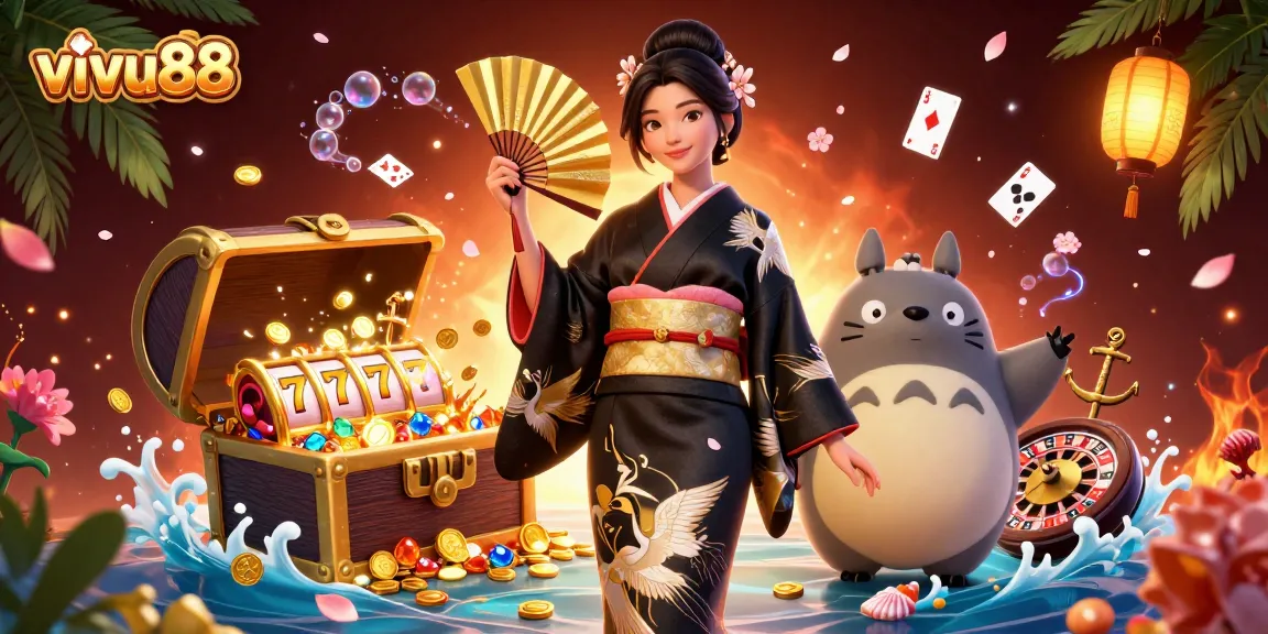 Engage with vivu88's dynamic gaming experience featuring a traditional scene of luck and fortune.