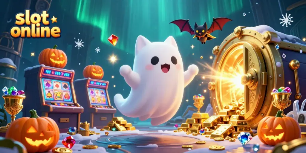 Experience fortune with slot online in an enchanting haunted casino scene featuring engaging characters.