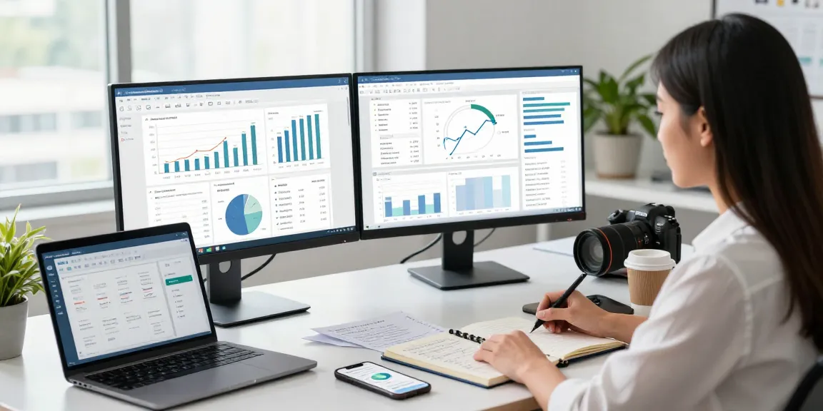 Workspace featuring a business name generator on laptop, with market research charts and professional analysis.