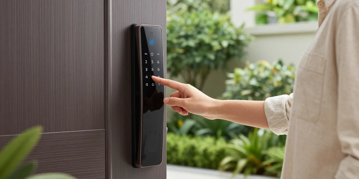 Explore advanced features of خرید قفل هوشمند with sleek smart lock at home.