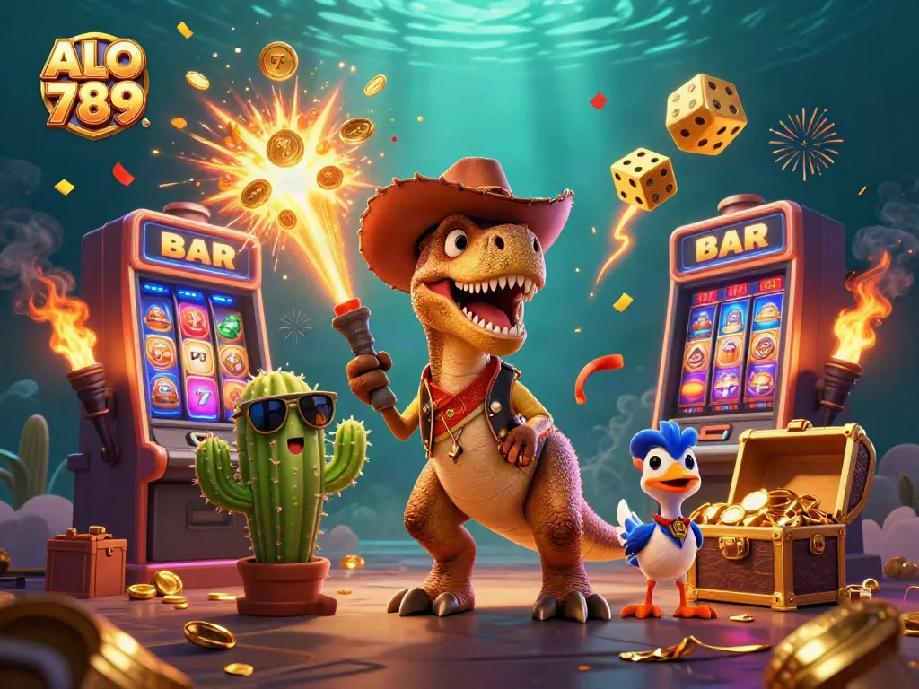Play engaging casino games with ALO 789's colorful jackpot scene full of luck and excitement.