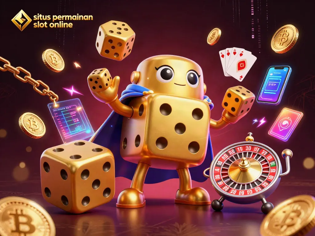 Mainkan situs permainan slot online dengan karakter dadu emas 3D yang menarik dan elemen kasino digital