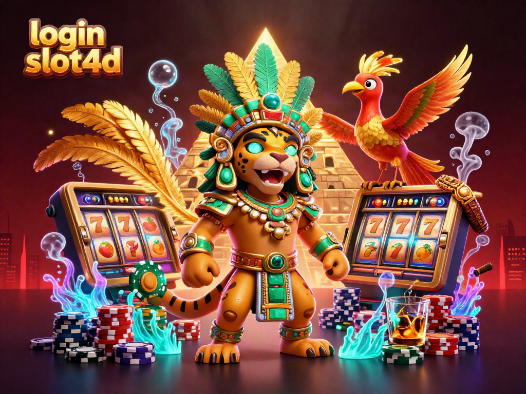 Experience thrilling winnings with login slot4d in this vibrant 3D casino scene packed with excitement.