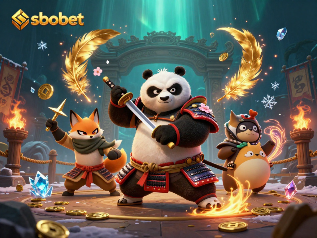 Experience sbobet gaming with a fierce samurai panda, ninja fox, and energetic spirit in action.