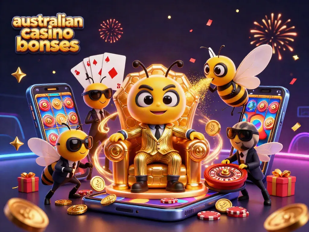 Spin to win with exclusive australian casino bonuses from vibrant 3D illustration featuring a bee mob boss and butterfly!