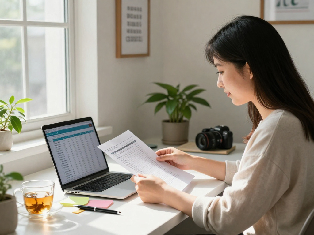 Individual reviewing credit documents in a serene home office for credit consolidation options.