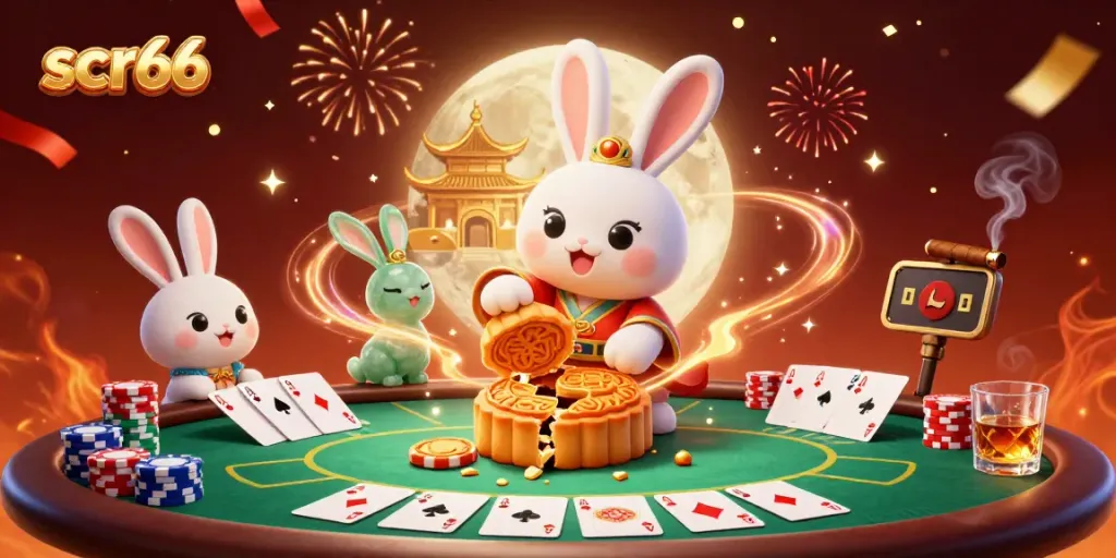 Experience an enchanting poker scene with scr66 as moon rabbits reveal hidden treasure.