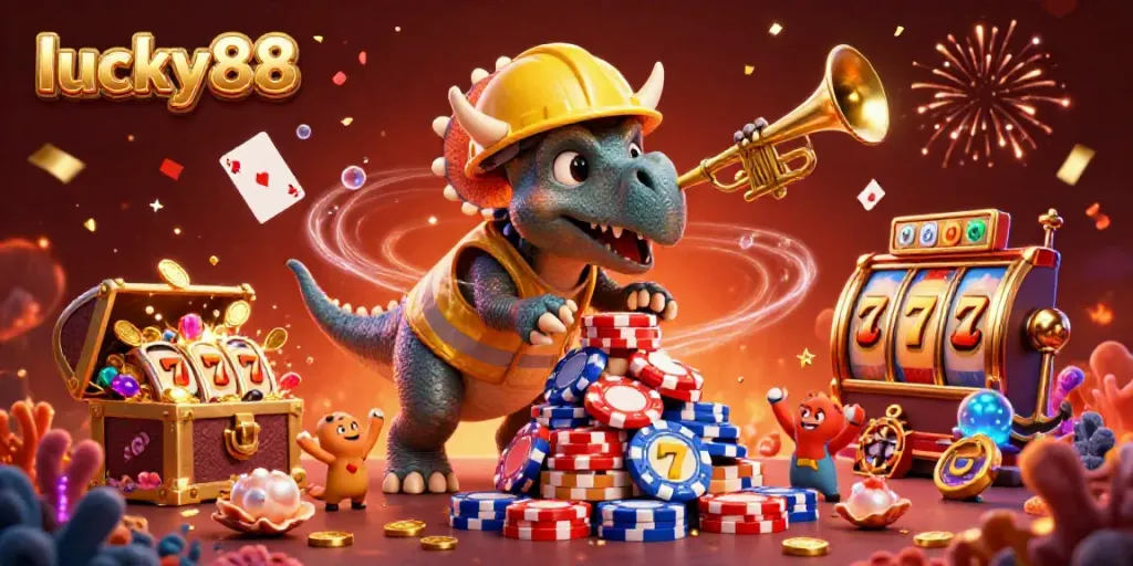 Experience luck with the vibrant lucky88 slot scene featuring dynamic characters and thrilling casino elements.