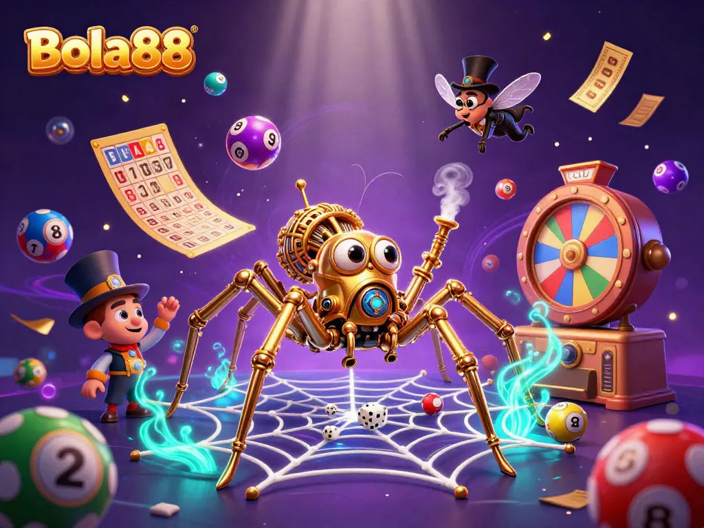 Bola88 engages players with vibrant lottery-themed 3D illustration, dynamic and immersive.