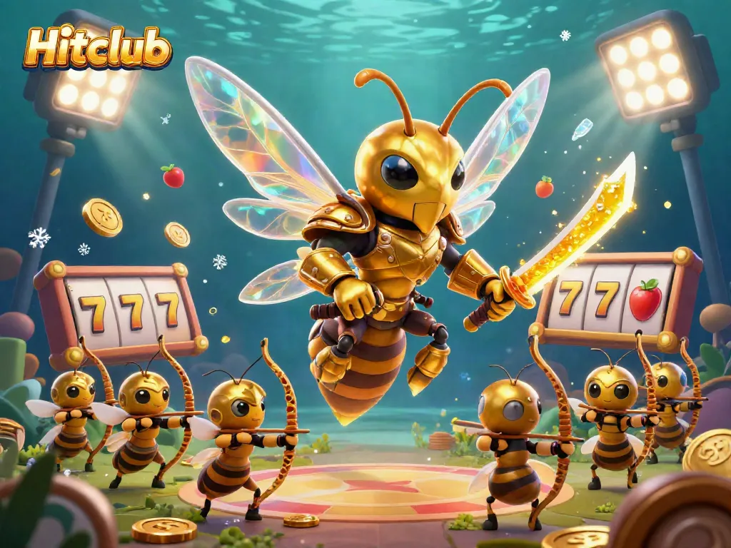 Hitclub immersive gambling experience featuring golden samurai hornet and dynamic slot game elements.