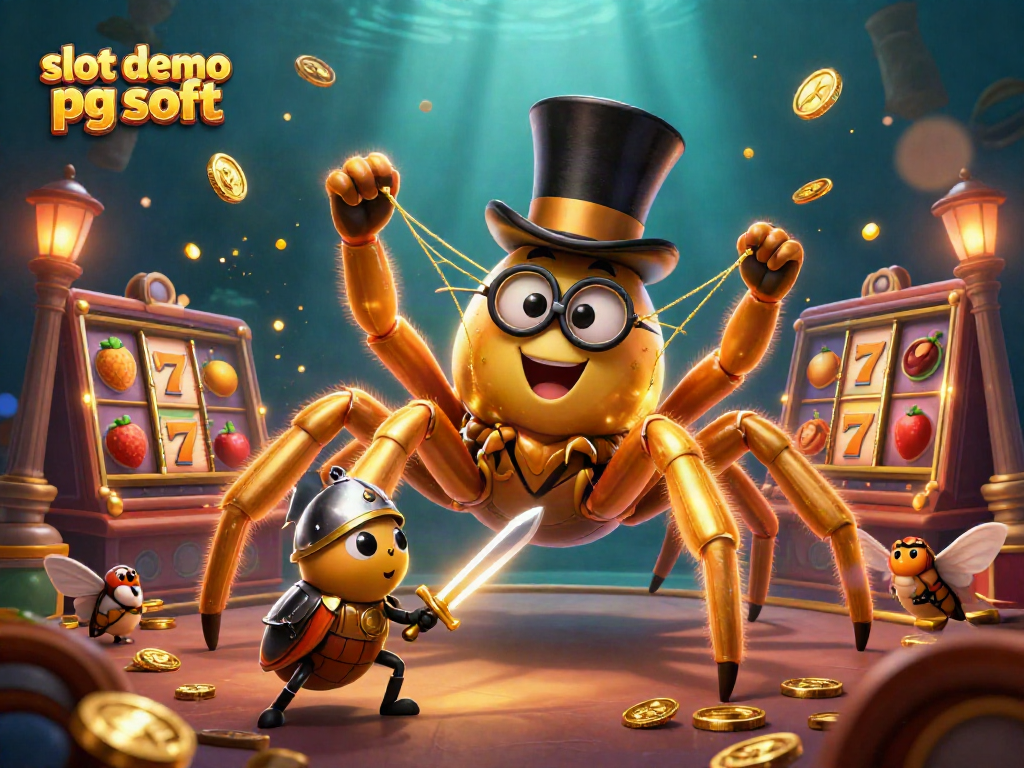 Engage with slot demo pg soft in an elaborate 3D scene showcasing a golden tarantula and exciting casino elements.