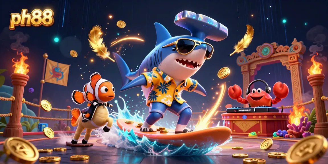Experience thrilling gaming with ph88, featuring a shark and clownfish in a vibrant 3D casino scene.